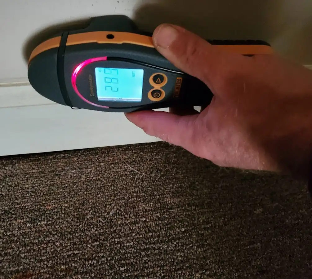Moisture detection at baseboard during Burst Pipe Cleanup in Oak Forest